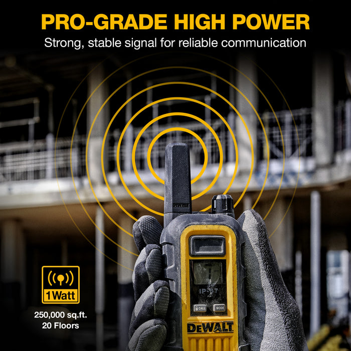 2 Dewalt DXFRS300 Work Site Walkie Talkies Plus Earpieces - 1 Watt, Heavy Duty, Long Range Indoor-Outdoor Two Way Radios + 22 Channel