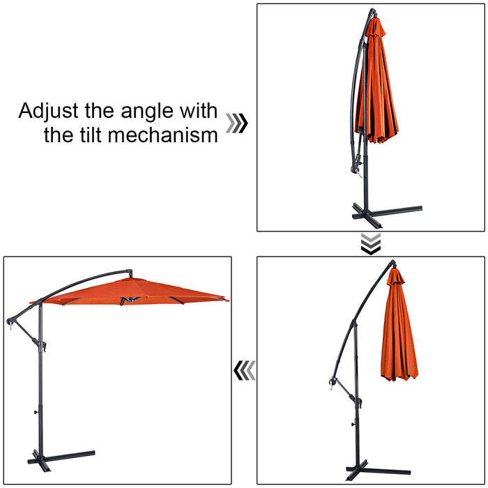 Costway 10' Ft Hanging Umbrella Patio Sun Shade Offset Outdoor Market Cross Base Orange