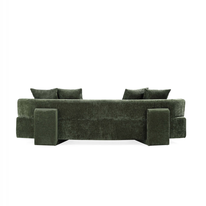 Verandah Mid-Century Modern 112\" Chenille Sofa in Olive Green