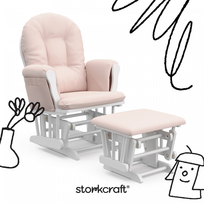 Storkcraft Hoop Glider and Ottoman - White/Pink