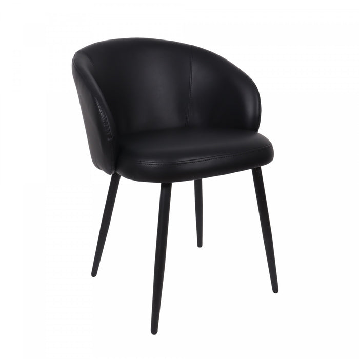 Looma Contemporary Modern Vegan Leather Metal Side Chair in Black - Set of 2