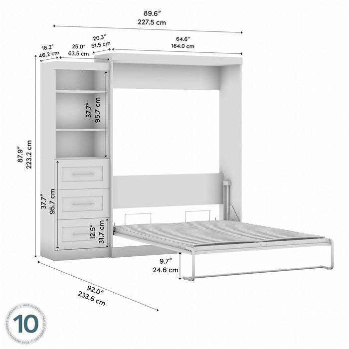 Bestar Pur Queen Murphy Bed and Shelving Unit with Drawers 90-Inch Wall Bed - Bark Grey