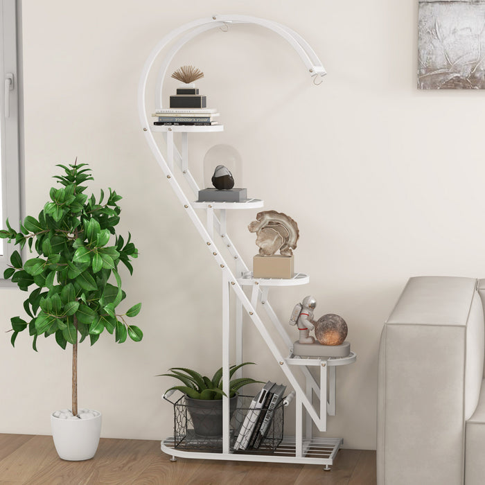 Costway 5 Tier Metal Plant Stand Heart-shaped Shelf With Hanging Hook For Multiple Plants White