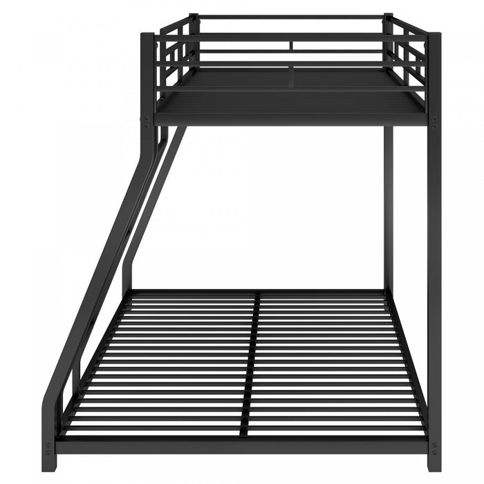 John Space-Saving Metal Floor Bunk Bed,Twin over Full,Black
