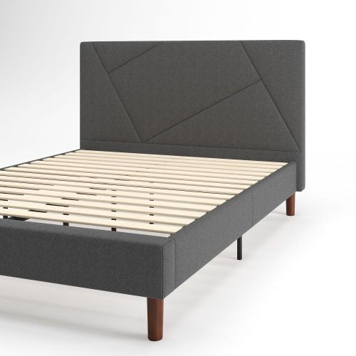 Judy Upholstered Platform Bed with Headboard in Dark Grey - Full Size