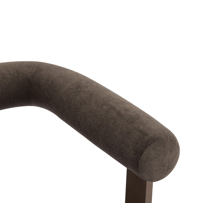 Crest Modern Upholstered Round Arm Accent Chair with Three-Leg Design, Dark Brown, Walnut