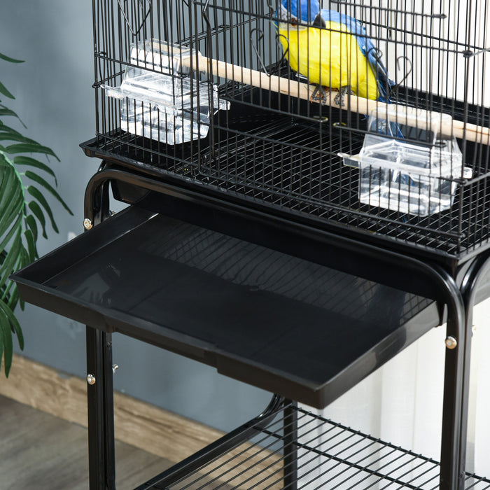 Pawhut 62\" Bird Cage Budgie Cage With Wheels, Detachable Stand, Storage, Black