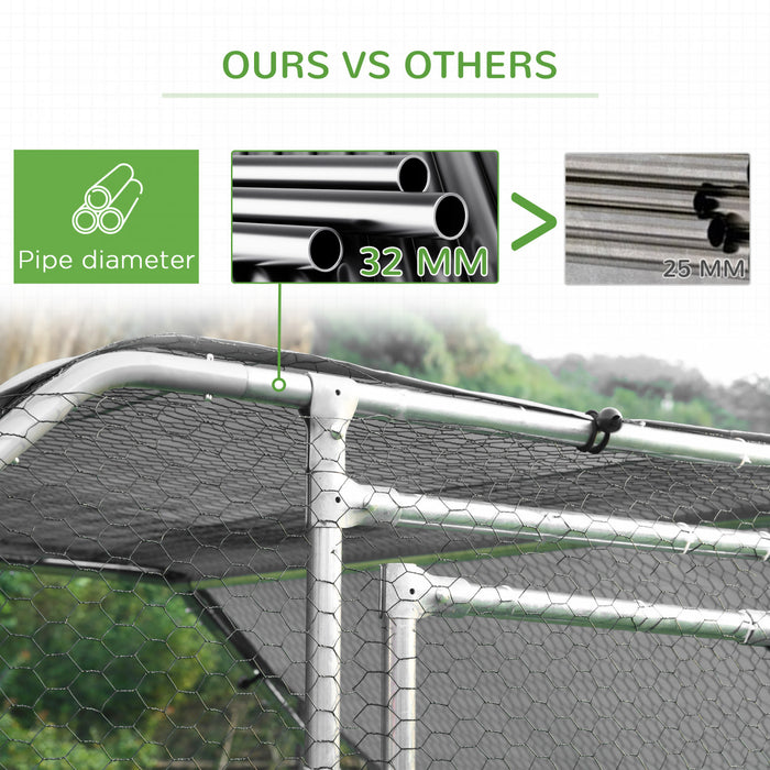 Pawhut 9.2' X 12.5' Metal Chicken Coop, Galvanized Walk-in Hen House, Poultry Cage Outdoor Backyard With Waterproof Uv-protection Cover For Rabbits, Ducks