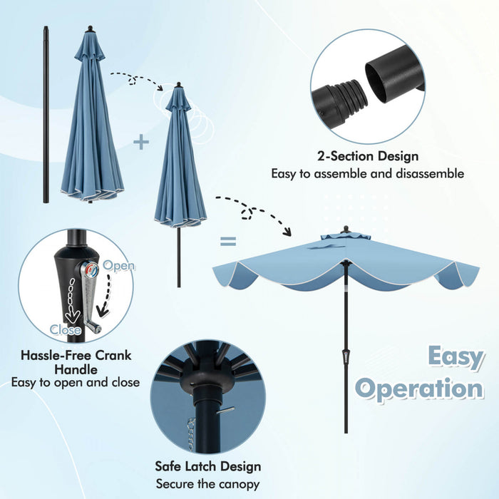 Costway 9 FT Patio Umbrella 2-Tier Market Table Umbrella with Crank Handle & 8 Ribs Navy