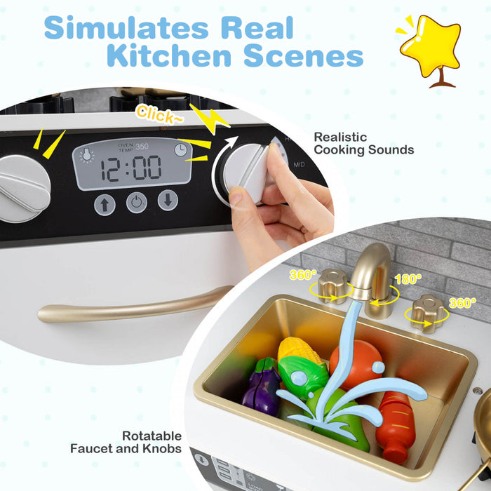 Costway Kid's Pretend Play Kitchen Toddler Kitchen Playset With Blackboard Beige