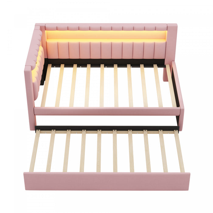 Lily Upholstered Platform Bed with LED and USB Ports,Pink Twin Bed