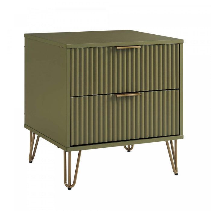 Dumbo Modern 20\" Fluted Nightstand in Olive Green (2-Drawer) - Set of 2