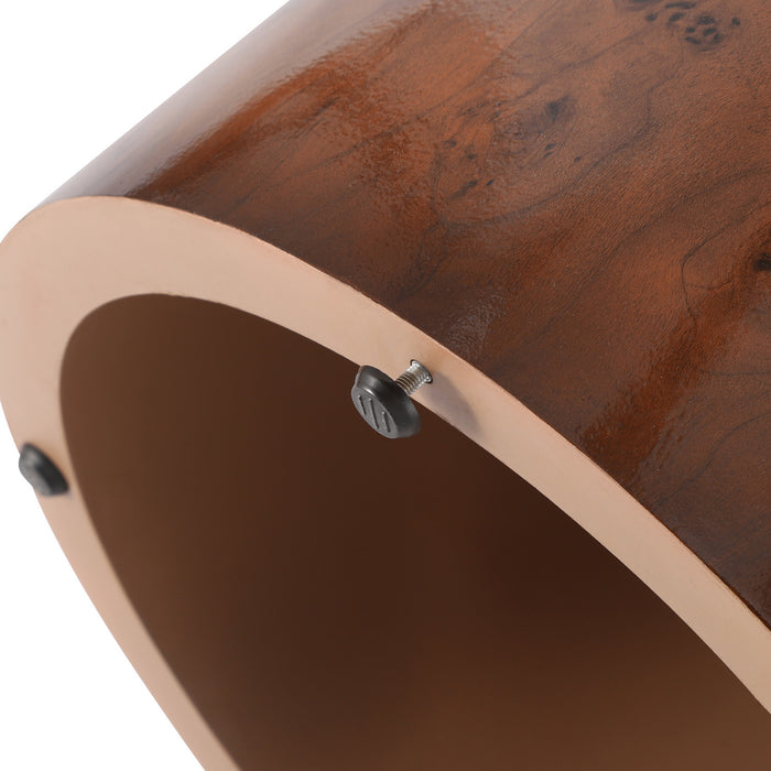 Kinley Set of 2 Modern Round Nesting Coffee Tables, Burl Veneer Cylinder Side Table Set, Brown