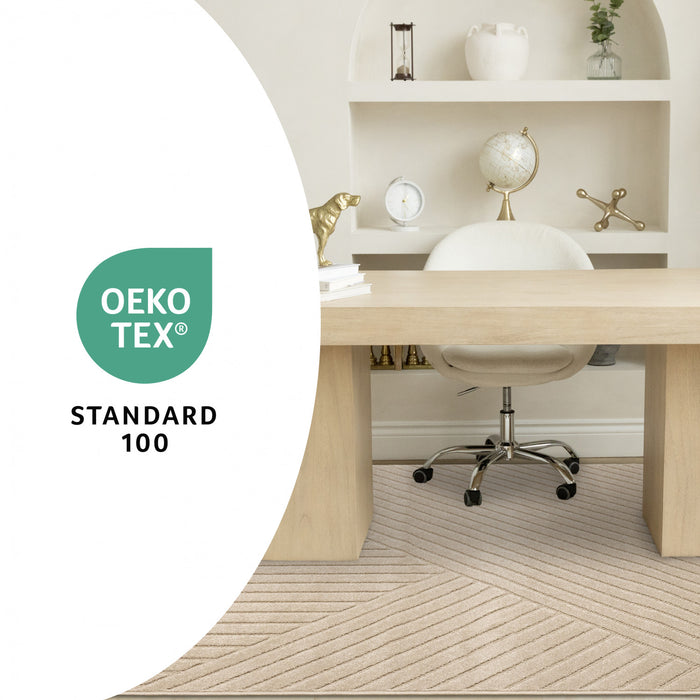 Oslo Beige Angled Striped Design Rug, 5'3\" x 7'7\" Indoor Area Rug