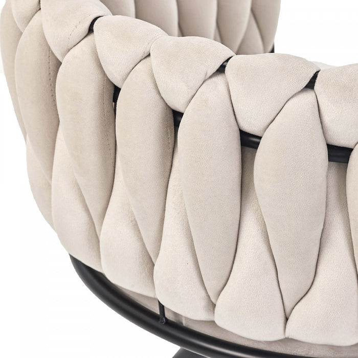 Amelia Velvet Swivel Dining Chairs with Tufted Upholstered and Metal Legs Set of 6, Beige