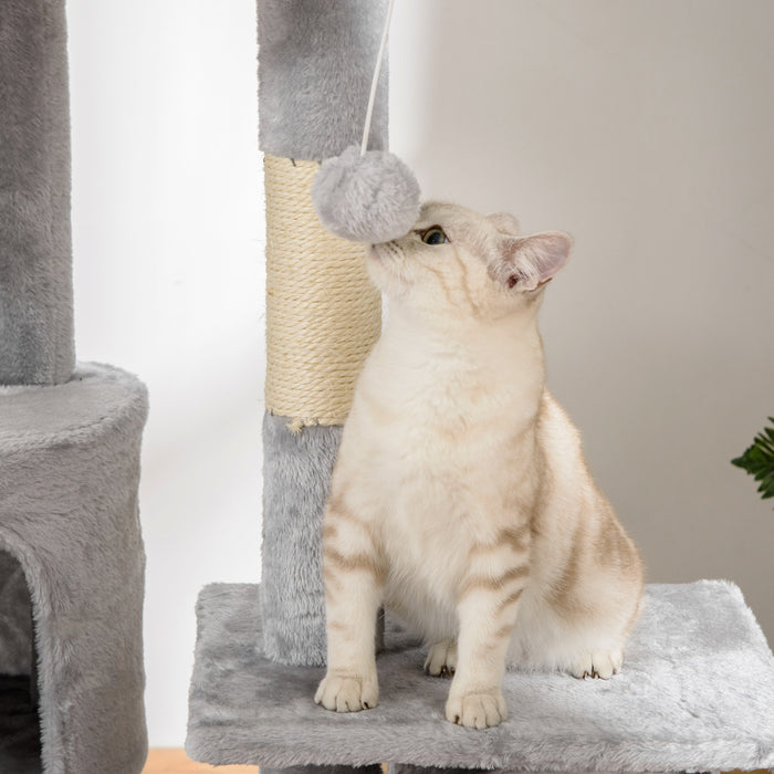 Pawhut 94\"-102\" Huge Cat Tree Ceiling High Cat Condo Scratching Post Activity Center Multi-level Play House Light Grey