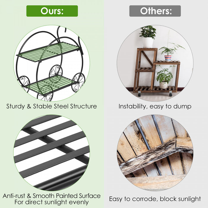 Costway Heavy Duty Metal Flower Cart Pot Rack Plant Display Stand Holder Decor