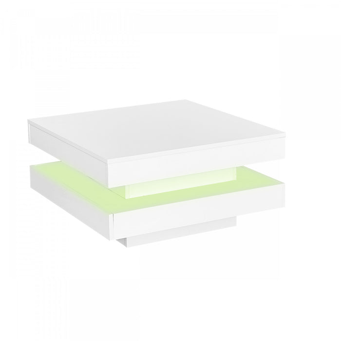Ryan Rotating Coffee Table with LED Lighting and 360° Swivel Top,White