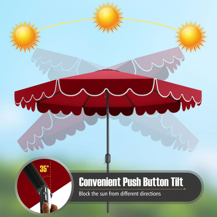 Costway 10 FT Patio Umbrella with Crank Tilt Adjustment Ruffles Vented Top 8 Ribs Red