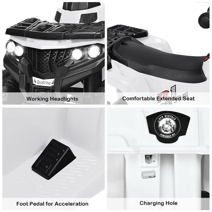 6v Battery Powered Kids Ride On Atv 4-wheeler Quad W/ Mp3 & Led Headlight White