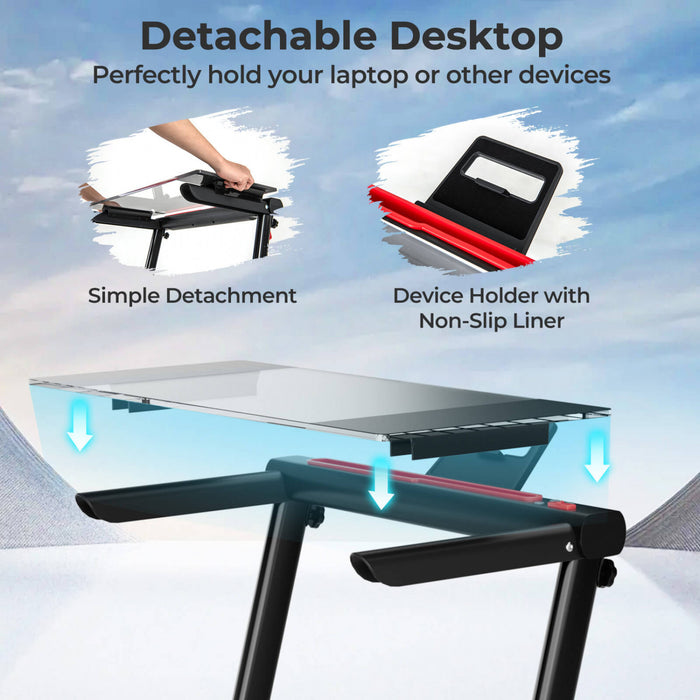 Goplus 3-in-1 Foldable Treadmill With Removable Desk Workstation Remote Control Black