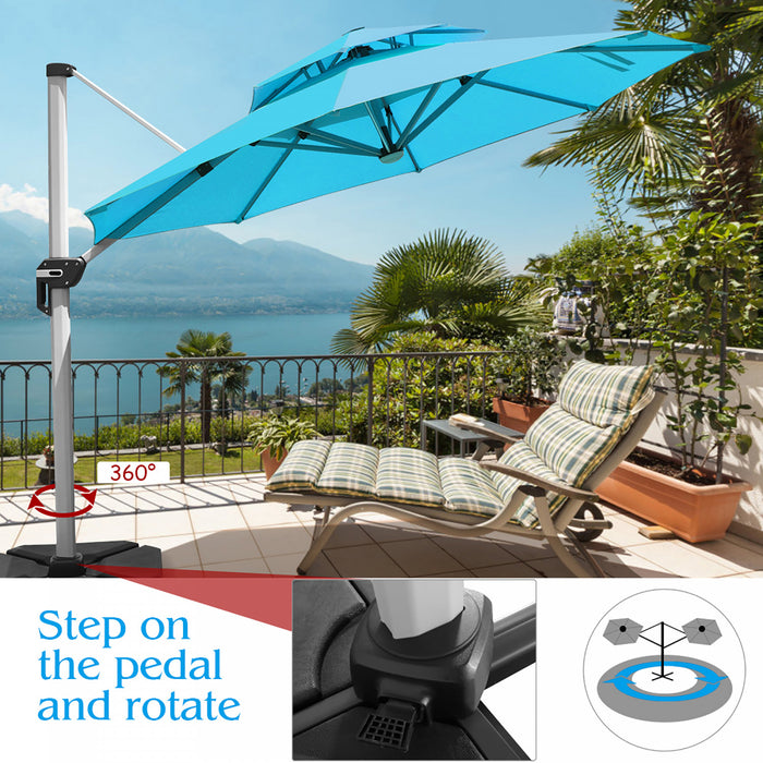 Costway 10ft Solar LED Patio Umbrella 360Degree Rotation Turquoise W/USB
