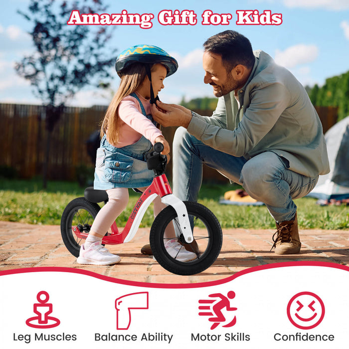 Costway 12 Inch Magnesium Toddler Balance Bike No Pedal Training Toddler Balance Bike Red