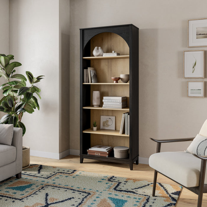 Prepac Ark Bookcase - Black and Natural Oak
