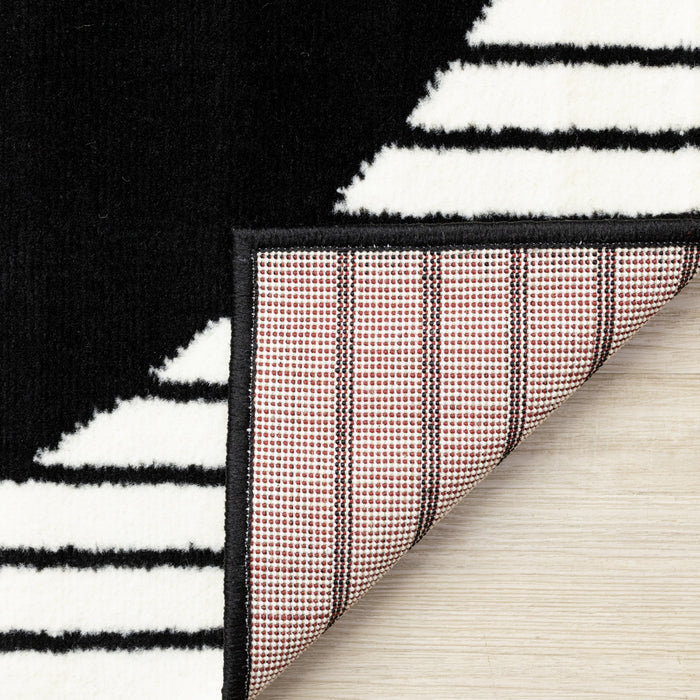 Florence Black White Stripes and Hollow Circle Modern Design, 4'7\" x 6'7\" Indoor Area Rug