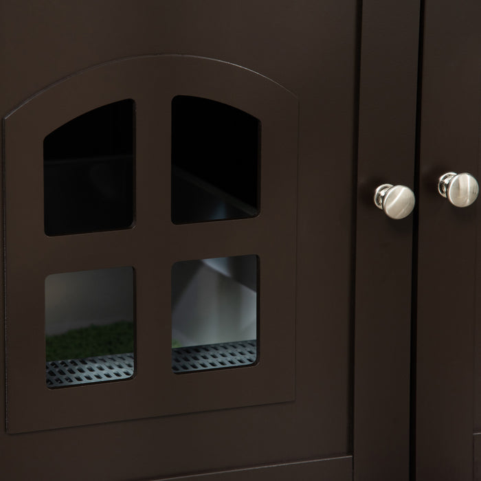 Pawhut Cat Litter Box Enclosure Hidden Cat Furniture Cabinet Indoor Cat Washroom Double-door Nightstand End Table With Cat Hole Window Coffee