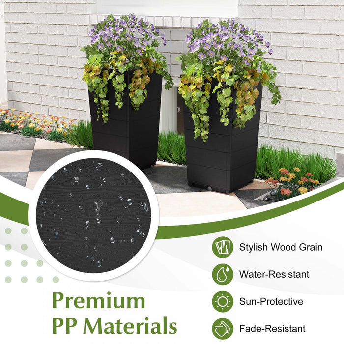Costway 23\" Tall Planter Set Of 2 For Indoor/ Outdoor Use Large Self-watering Plant Pot Black