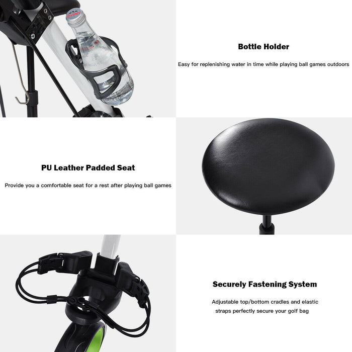 Costway Foldable 3 Wheel Push Pull Golf Club Cart Trolley W/ Seat Scoreboard Bag Swivel
