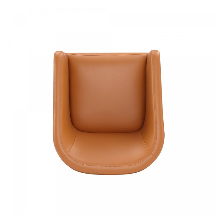 Anna Round Modern Vegan Leather Armchair in Saddle Brown - Set of 2