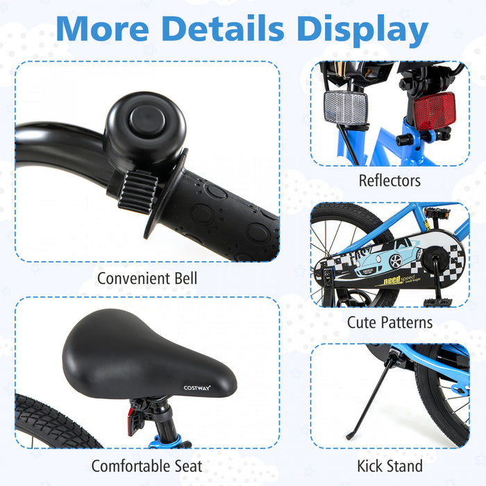 Costway 18\" Kids Training Bike With Removable Training Wheels Pneumatic Tires Navy