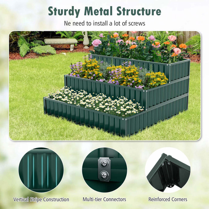 Costway 1 Pcs 3-tier Raised Garden Bed,47\" X 47\" X 24\" Metal Outdoor Elevated Planter Box Green