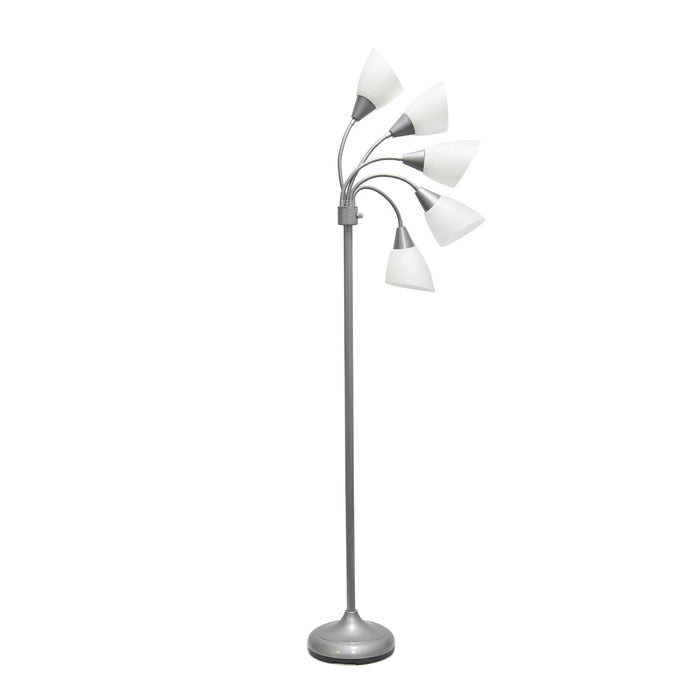 Skye 5 Light Adjustable Gooseneck Floor Lamp, Silver & White, 67\"H