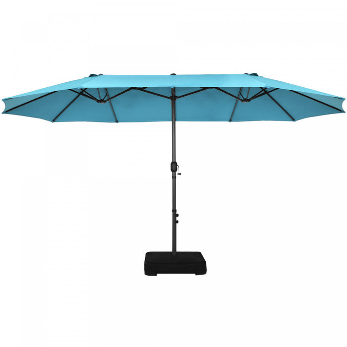 Costway 15FT Double-Sided Twin Patio Umbrella Sun Shade Outdoor Crank Market Turquoise