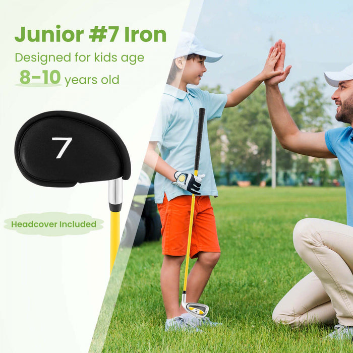 Ultimate Junior #7 Iron For Kids With Fiberglass Shaft & Headcover Junior Practice Golf Club Yellow