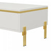 Lustra 39.4 Inch Modern High-Gloss Coffee Table with Dual Drawers and Gold Accents, White | Lustra Table Basse Moderne Haute Brillance 39.4 po avec Double Tiroirs et Accents Dores, Blanc