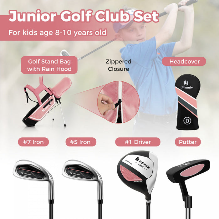 Ultimate Kids Golf Practice Set Junior Complete Golf Club Set For Kids Age 8-10 Years Old Pink