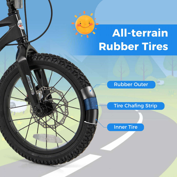 Costway 16\" Kid's Bike With Adjustable Handlebar & Saddle Dual Disc Brakes Black