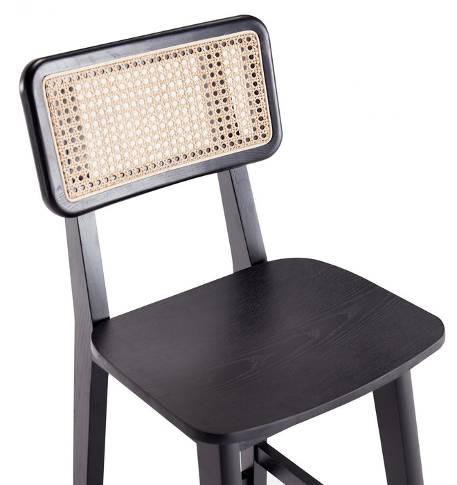 Versailles Industry Chic Cane Back Wood Counter Stool in Black and Natural - Set of 3