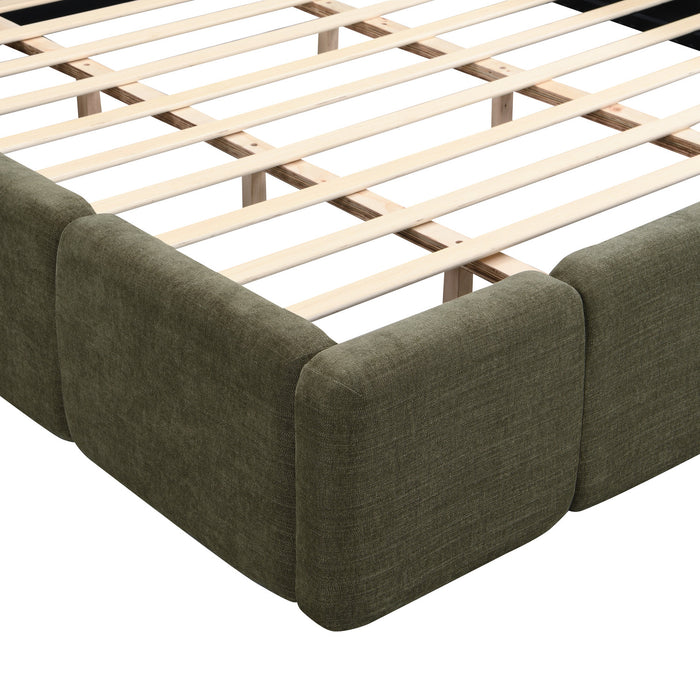 Toby Linen Upholstered Platform Bed with Thickened Headboard and Footboard,King Size,Green King Bed