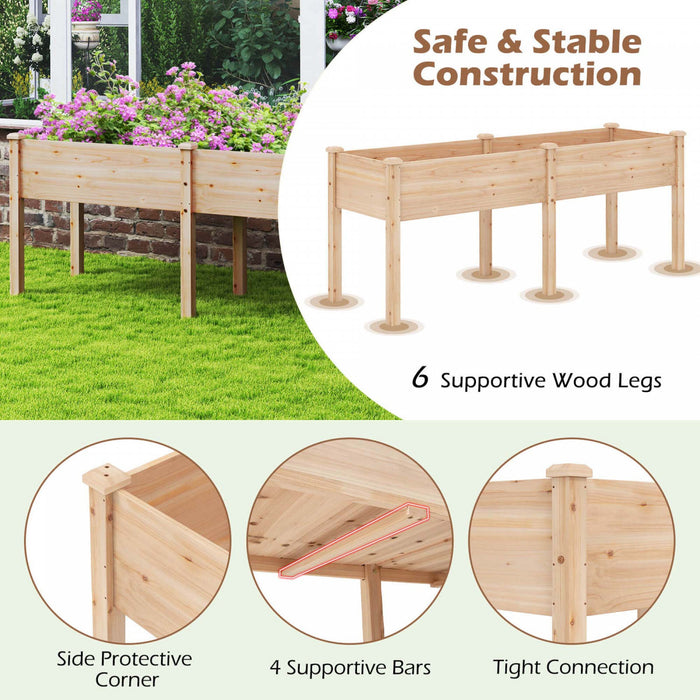 Costway Raised Garden Bed Elevated Fir Wood Planter Box With 2 Large Planting Areas Beige