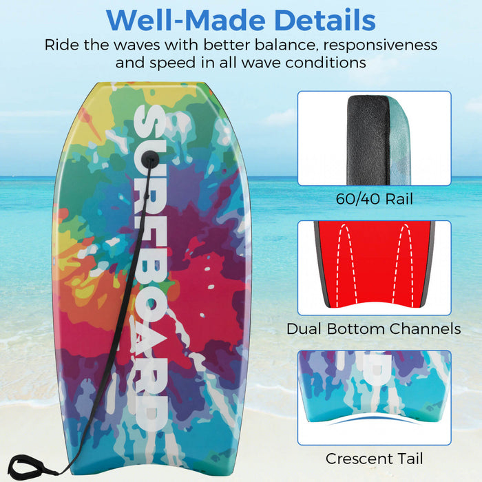 Costway 37\" Lightweight Body Board With Eps Core Xpe Deck Hdpe Bottom Crescent Tail Colorful
