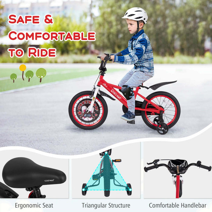 Costway 16\" Kid's Bike For 4-7 With Height-adjustable Handlebar & Saddle Handbrake Red