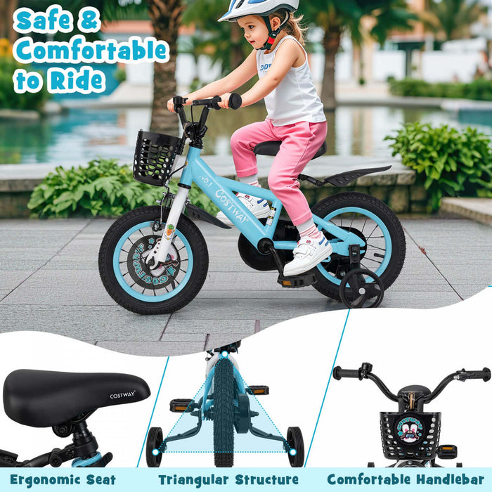Costway 12\" Kid's Bike For 3-4 With Height-adjustable Handlebar & Saddle Handbrake Blue