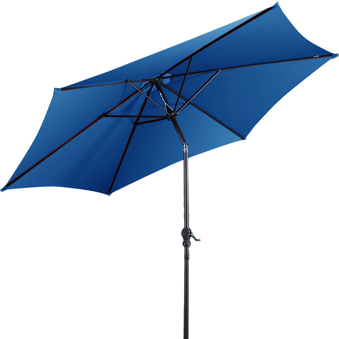 Costway 9FT Patio Umbrella Patio Market Steel Tilt W/ Crank Outdoor Yard Garden Blue