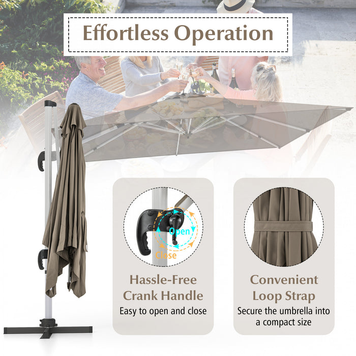 Costway 10 FT Patio Cantilever Umbrella Outdoor Aluminum Hanging Offset Umbrella w/ 360° Rotation Brown
