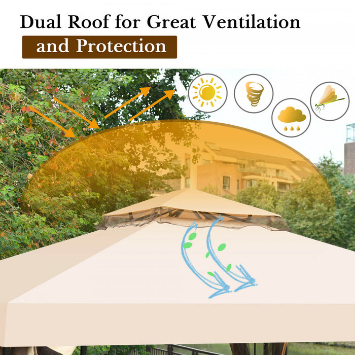 10x10ft Metal Gazebo W/ Mosquito Netting Canopy Gazebo 2 Tier Vented Gazebo Top